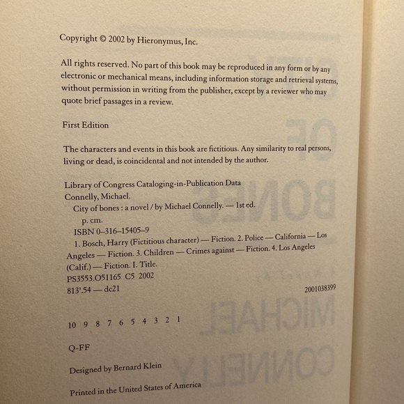 Michael Connelly City of Bones Hardcover First Edition with Dust Jacket 2002 - Picture 4 of 14